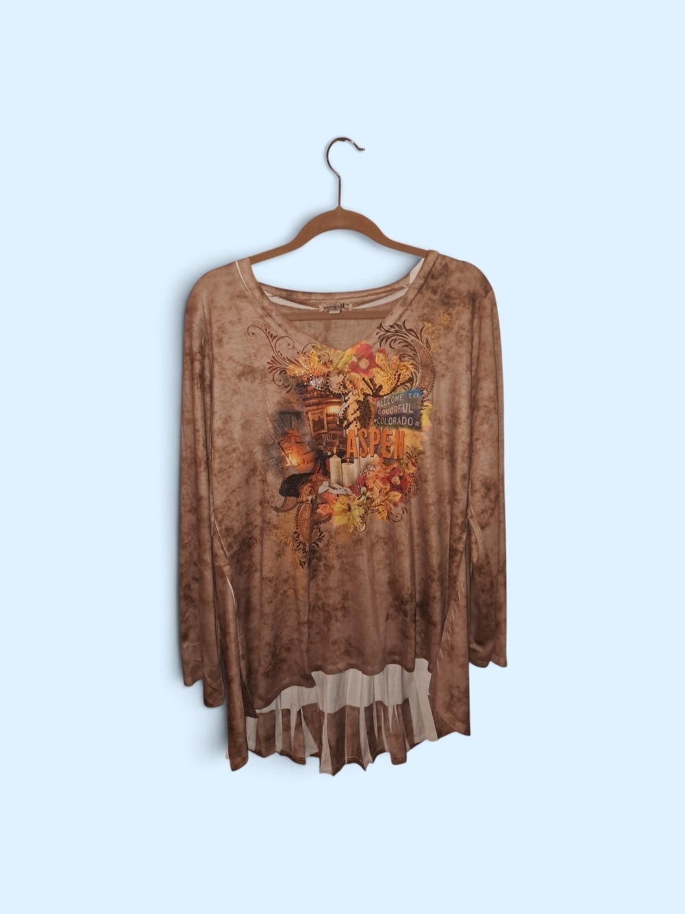 ONE WORLD XL Brown Aspen Floral Graphic Long-Sleeve Tunic